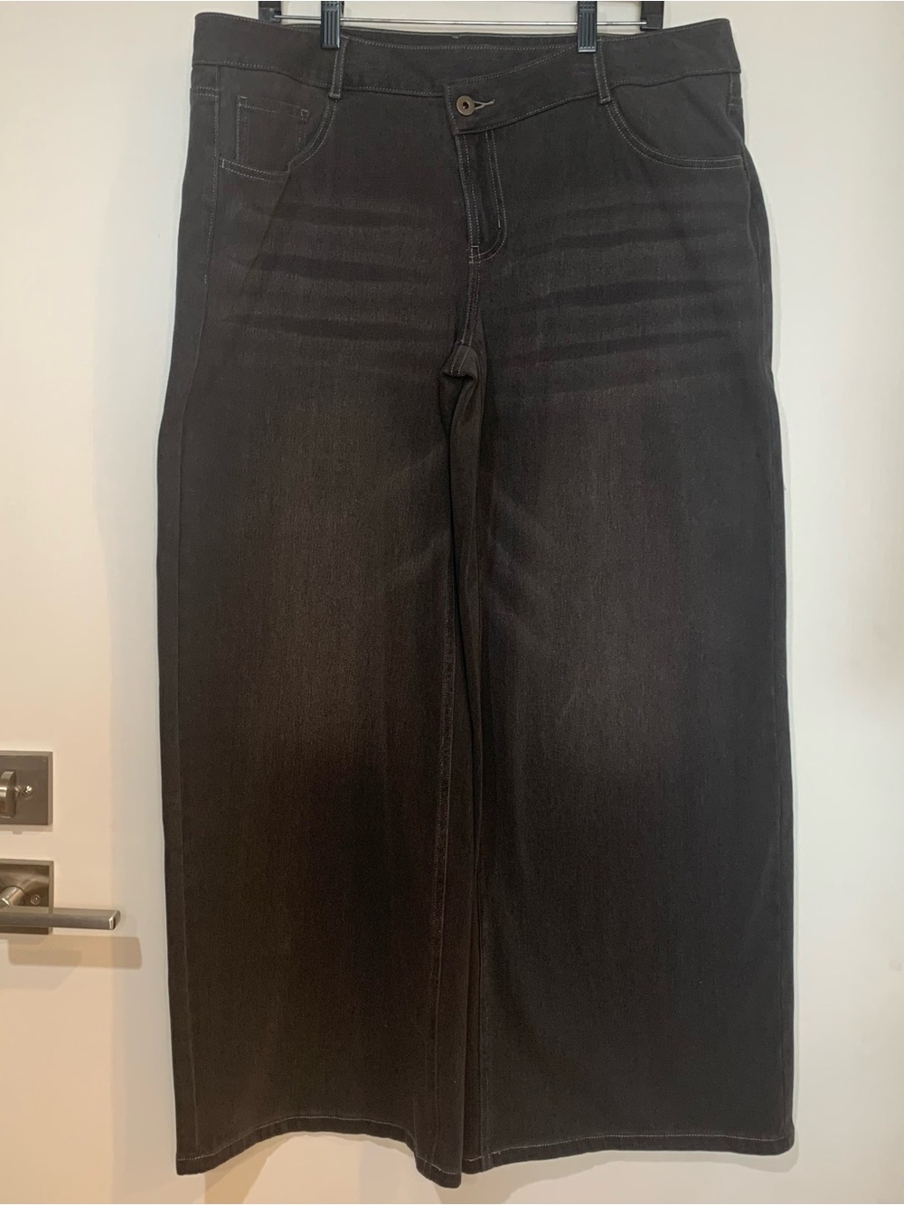 HALARA FLEX Gray Wash Denim Wide-Leg Asymetrical Waisr XL Stretch Jeans
